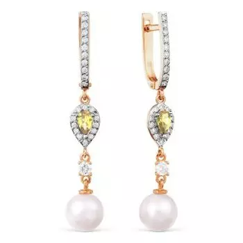 Серьги с жемчугом, цитринами и фианитами Линии Любви