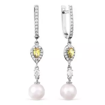 Серьги с жемчугом, цитринами и фианитами Линии Любви