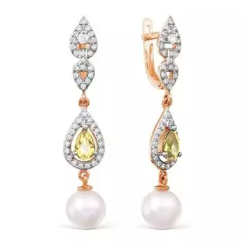 Серьги с жемчугом, цитринами и фианитами Линии Любви