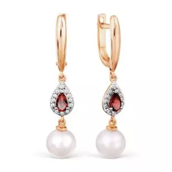 Серьги с жемчугом, гранатами и фианитами Линии Любви