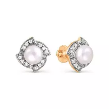 Серьги с жемчугом и фианитами Линии Любви