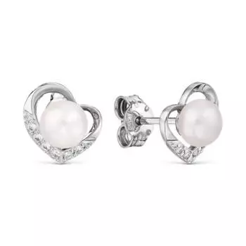Серьги с жемчугом и фианитами Линии Любви
