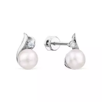 Серьги с жемчугом и фианитами Линии Любви