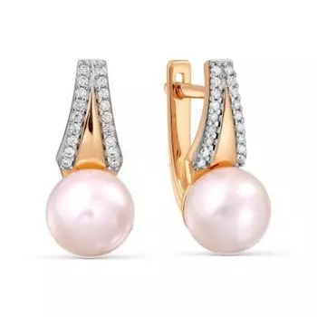 Серьги с жемчугом и фианитами Линии Любви