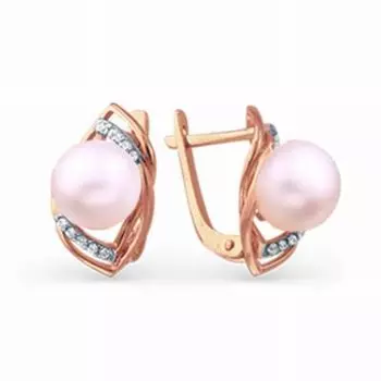 Серьги с жемчугом и фианитами Линии Любви