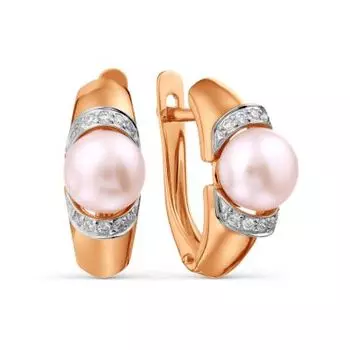 Серьги с жемчугом и фианитами Линии Любви