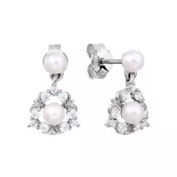 Серьги с жемчугом и фианитами Линии Любви