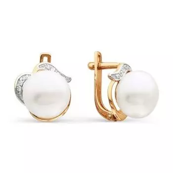 Серьги с жемчугом и фианитами Линии Любви