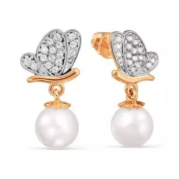 Серьги с жемчугом и фианитами Линии Любви