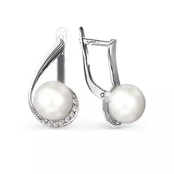 Серьги с жемчугом и фианитами Линии Любви