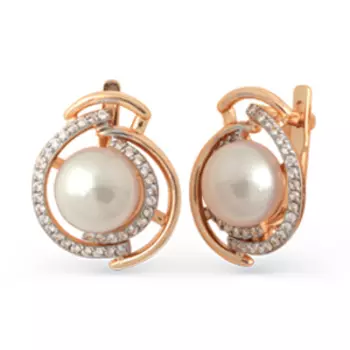 Серьги с жемчугом и фианитами Линии Любви