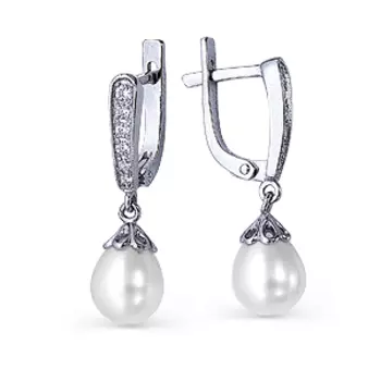Серьги с жемчугом и фианитами Линии Любви