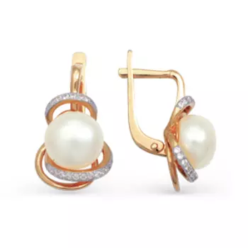 Серьги с жемчугом и фианитами Линии Любви