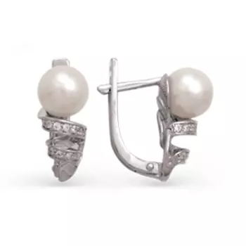Серьги с жемчугом и фианитами Линии Любви