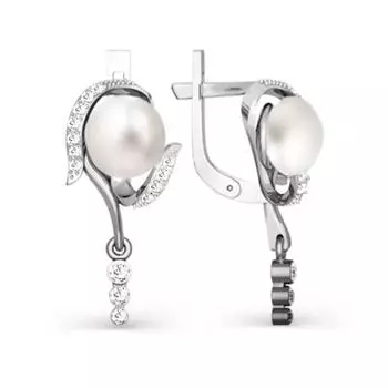 Серьги с жемчугом и фианитами Линии Любви