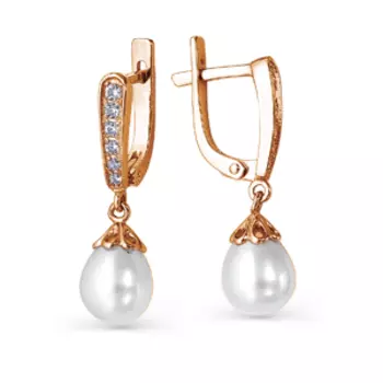 Серьги с жемчугом и фианитами Линии Любви