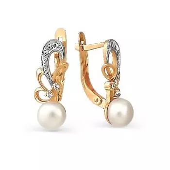 Серьги с жемчугом и фианитами Линии Любви