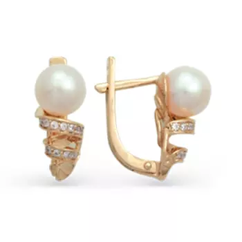 Серьги с жемчугом и фианитами Линии Любви