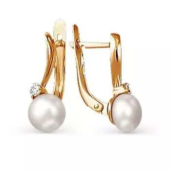 Серьги с жемчугом и фианитами Линии Любви