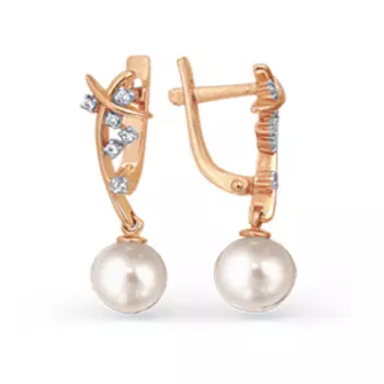 Серьги с жемчугом и фианитами Линии Любви