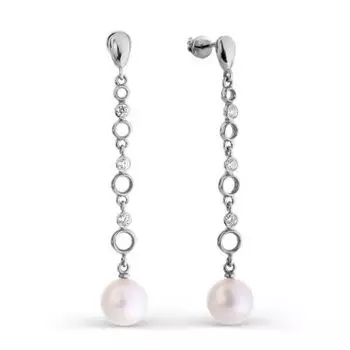 Серьги с жемчугом и фианитами Линии Любви