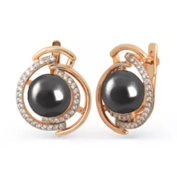 Серьги с жемчугом и фианитами Линии Любви