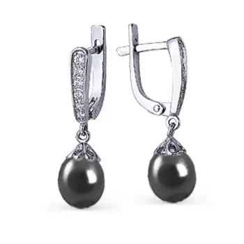 Серьги с жемчугом и фианитами Линии Любви