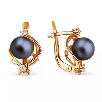 Серьги с жемчугом и фианитами Линии Любви