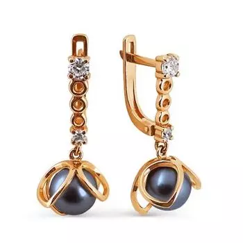 Серьги с жемчугом и фианитами Линии Любви