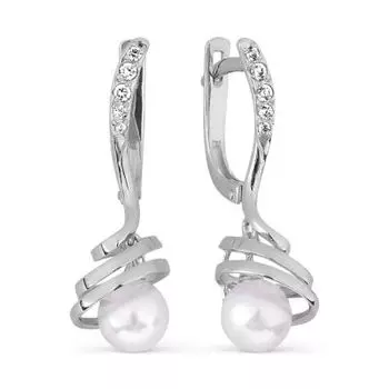 Серьги с жемчугом и фианитами Линии Любви