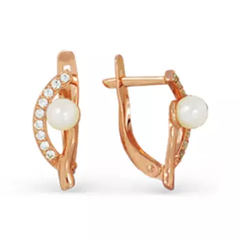 Серьги с жемчугом и фианитами Линии Любви
