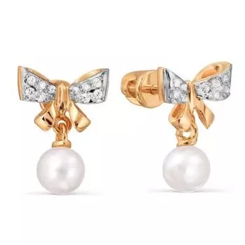 Серьги с жемчугом и фианитами Линии Любви