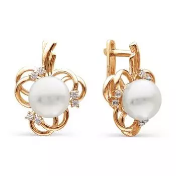 Серьги с жемчугом и фианитами Линии Любви