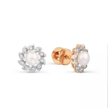 Серьги с жемчугом и фианитами Линии Любви
