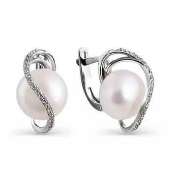 Серьги с жемчугом и фианитами Линии Любви