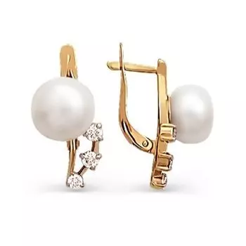 Серьги с жемчугом и фианитами Линии Любви