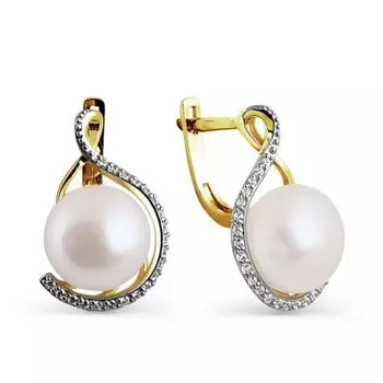 Серьги с жемчугом и фианитами Линии Любви