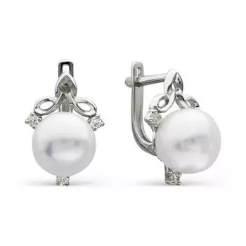 Серьги с жемчугом и фианитами Линии Любви