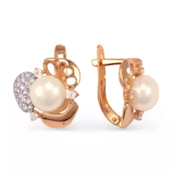 Серьги с жемчугом и фианитами Линии Любви