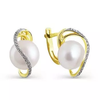 Серьги с жемчугом и фианитами Линии Любви