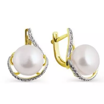 Серьги с жемчугом и фианитами Линии Любви