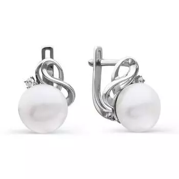 Серьги с жемчугом и фианитами Линии Любви