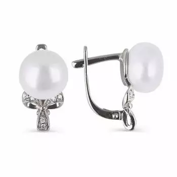 Серьги с жемчугом и фианитами Линии Любви