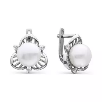 Серьги с жемчугом и фианитами Линии Любви