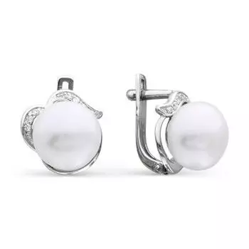 Серьги с жемчугом и фианитами Линии Любви