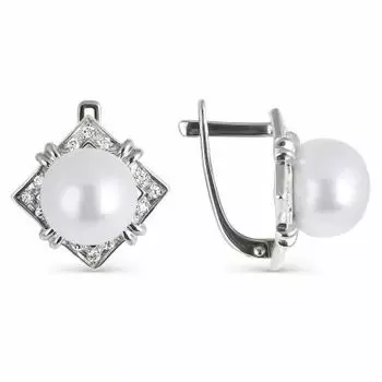 Серьги с жемчугом и фианитами Линии Любви