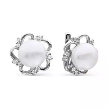 Серьги с жемчугом и фианитами Линии Любви