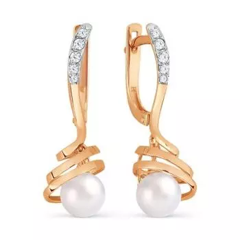 Серьги с жемчугом и фианитами Линии Любви