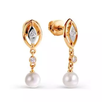 Серьги с жемчугом и фианитами Линии Любви