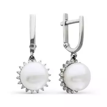Серьги с жемчугом и фианитами Линии Любви